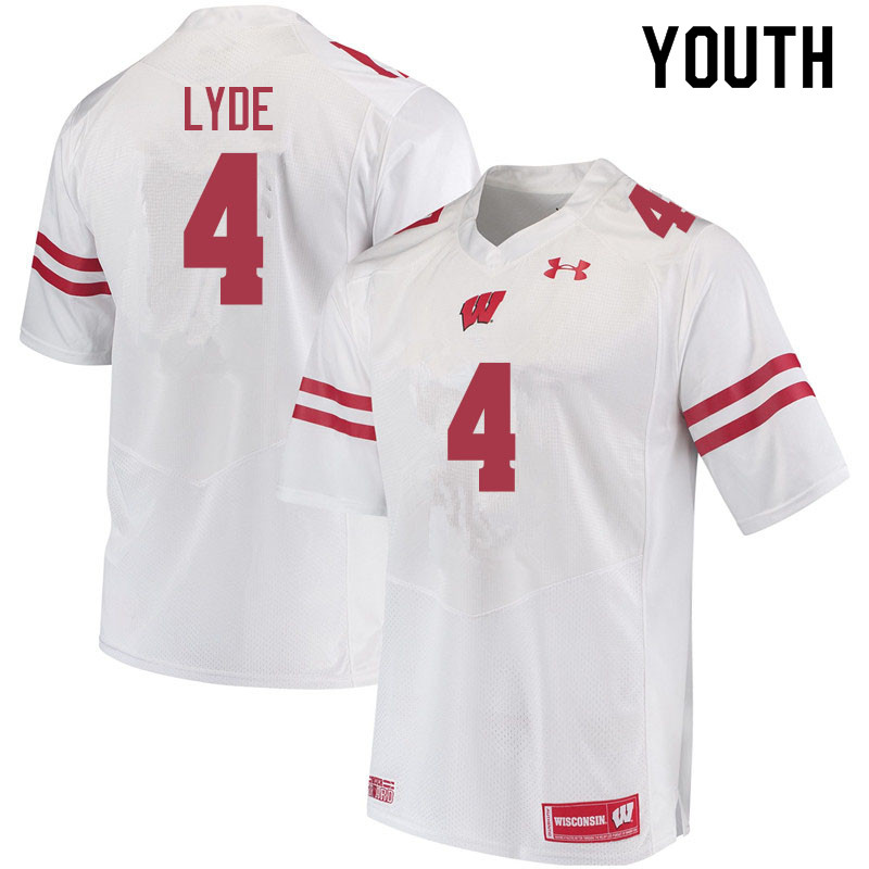 Youth #4 A'Khoury Lyde Wisconsin Badgers College Football Jerseys Sale-White - Click Image to Close